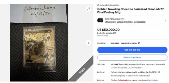 动炒疯了！一张稀有金卡卖36万瓦力娱乐棋牌万智牌×最终幻想联(图1)